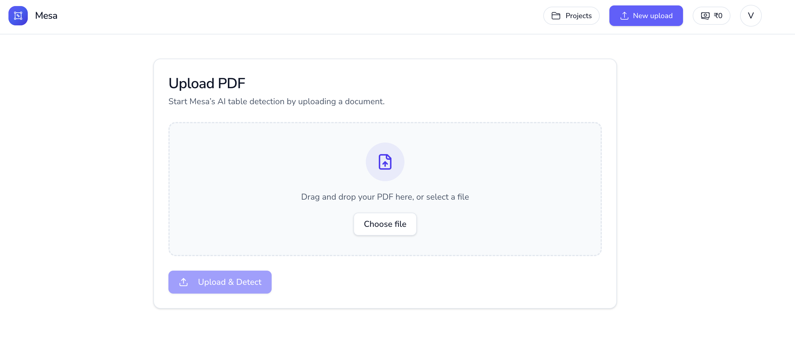 Screenshot of uploading a PDF in Table Torch